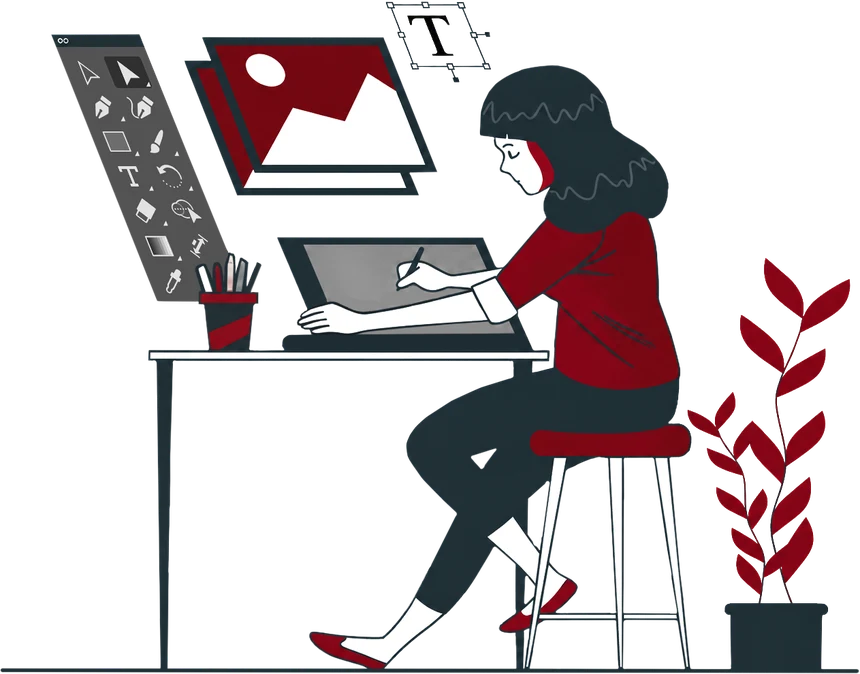 Illustration: Gestaltung von Druckdaten am Arbeitsplatz
